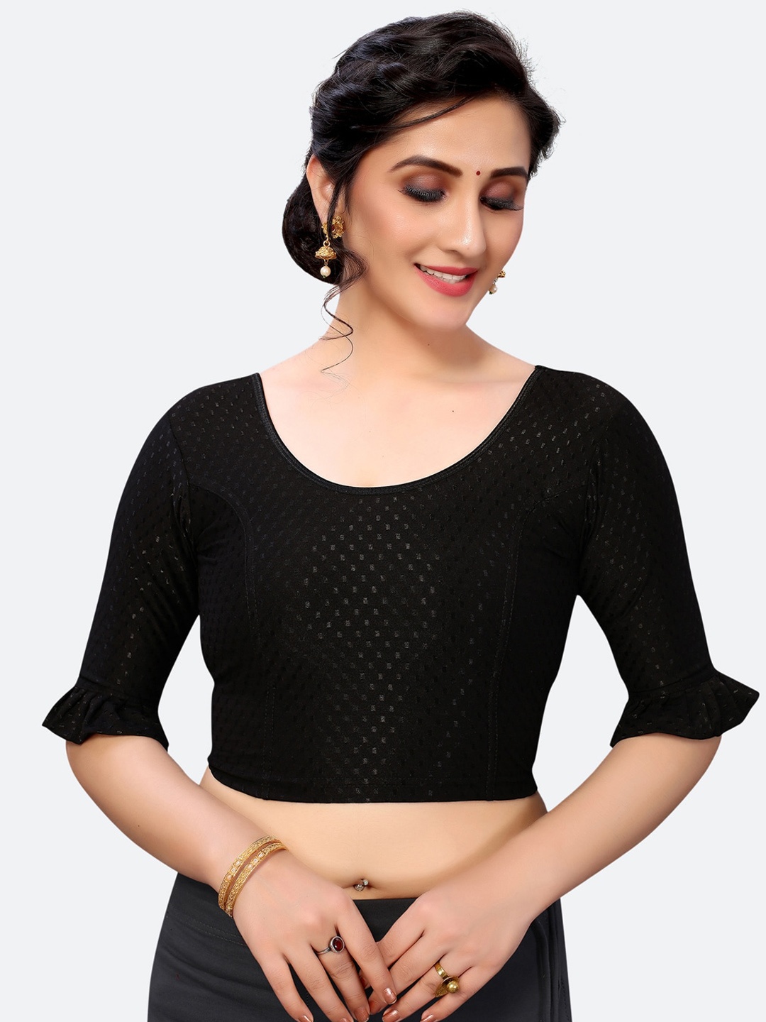 

SIRIL Women Black Woven Design Saree Blouse, Red