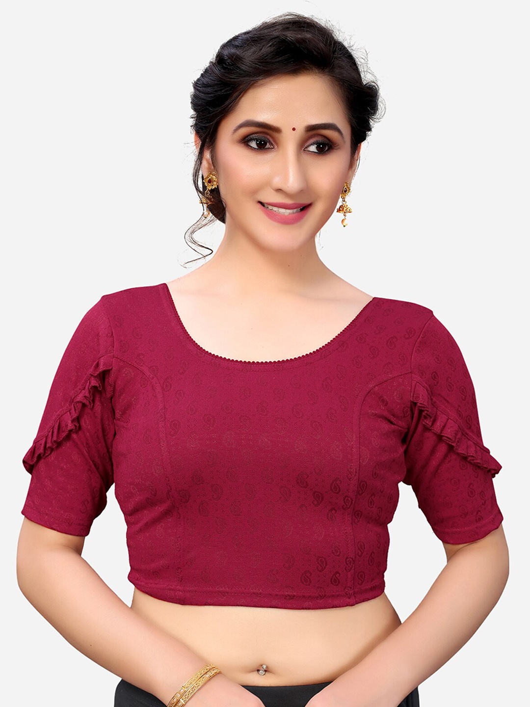

SIRIL Women Maroon Woven Designed Saree Blouse