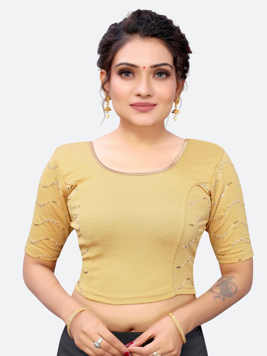 

SIRIL Cream-Coloured Embellished Saree Blouse