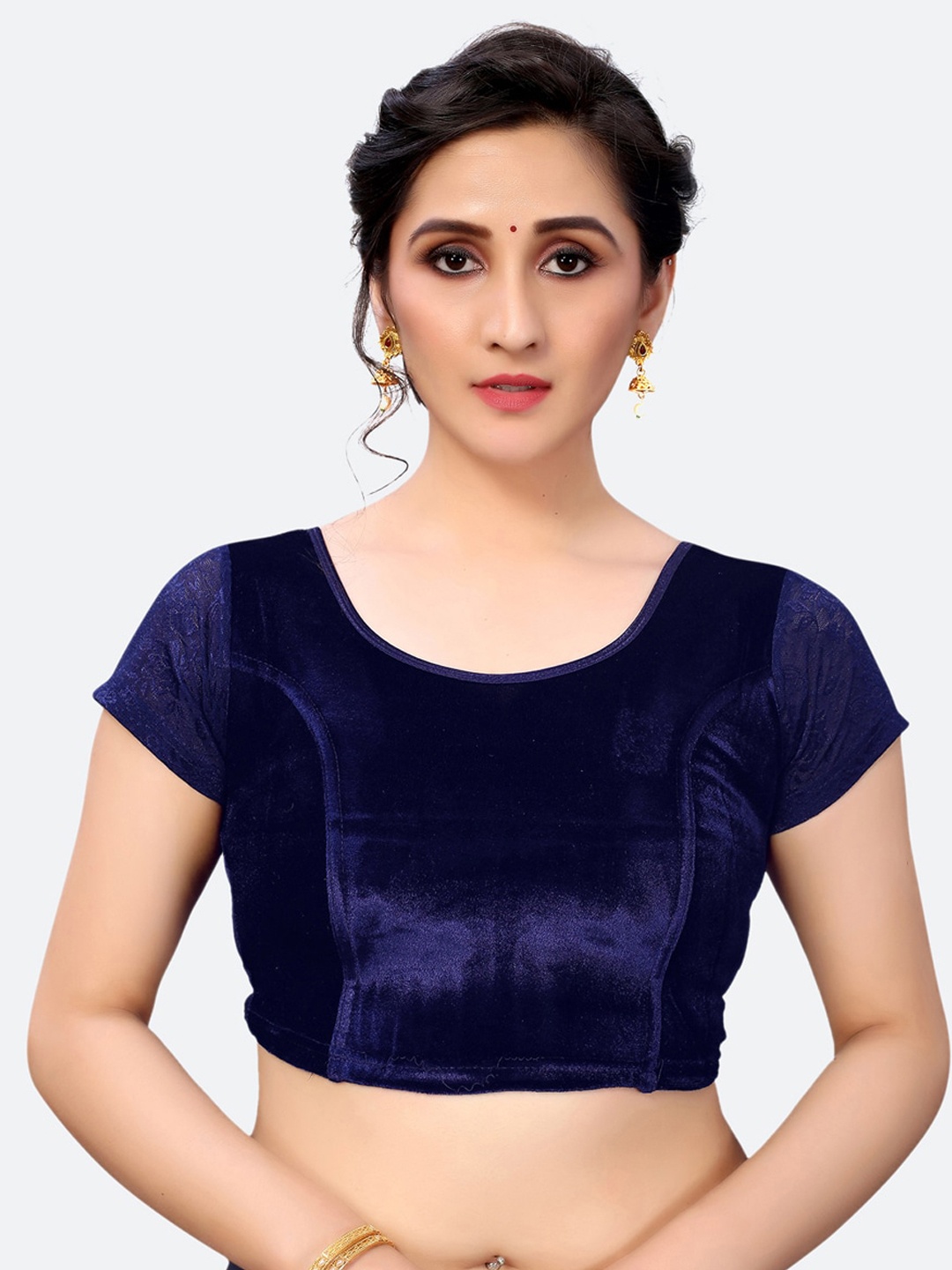 

SIRIL Navy-Blue Woven Design Velvet Saree Blouse