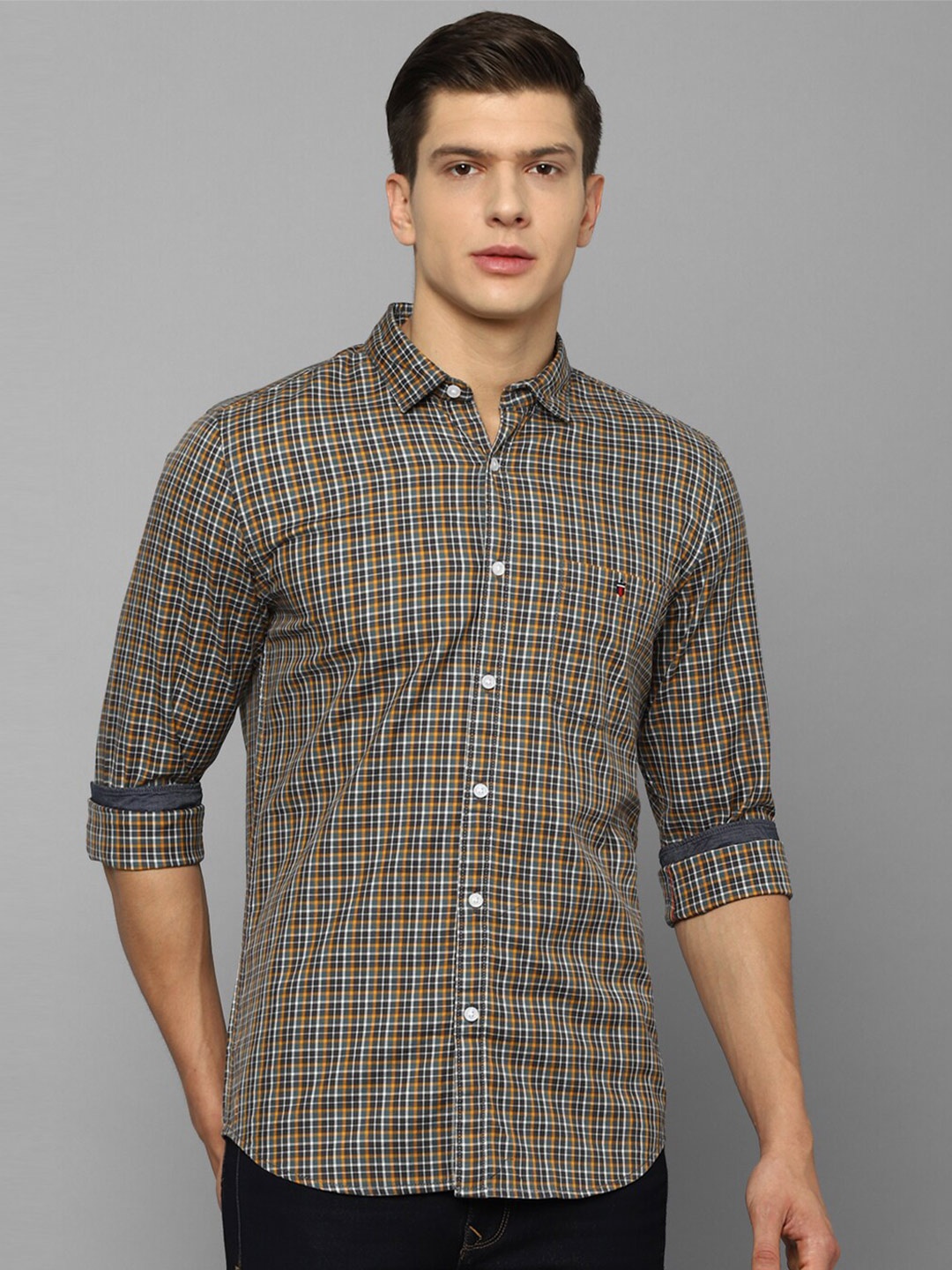 

Louis Philippe Jeans Men Grey Slim Fit Tartan Checked Casual Shirt