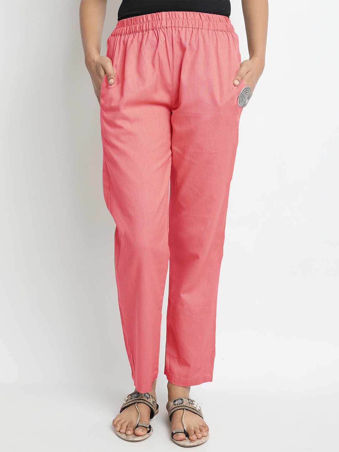 

Molcha Women Peach-Coloured Solid Cotton Palazzos
