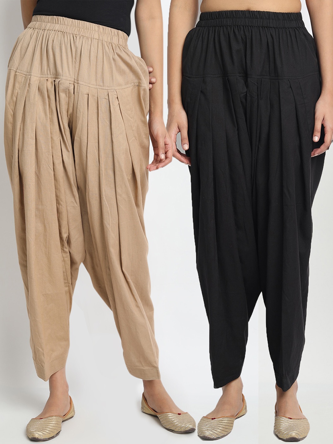 

Molcha Women Pack Of 2 Beige & Black Solid Pure Cotton Salwars