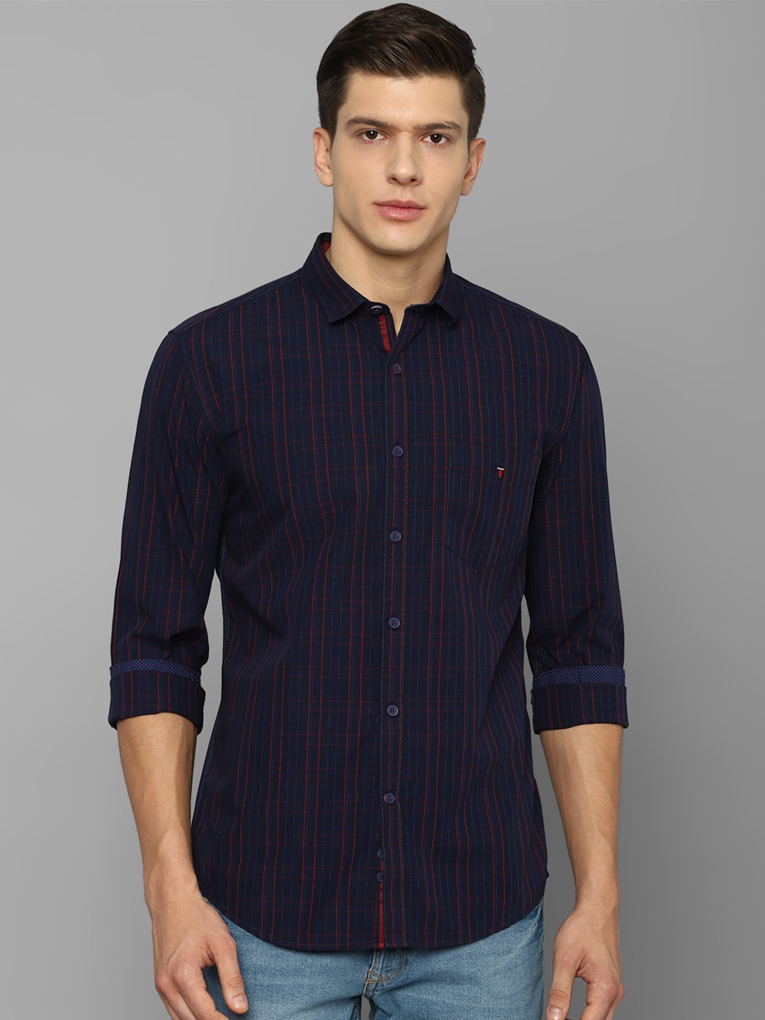 

Louis Philippe Sport Men Navy Blue Slim Fit Grid Tattersall Checked Casual Shirt