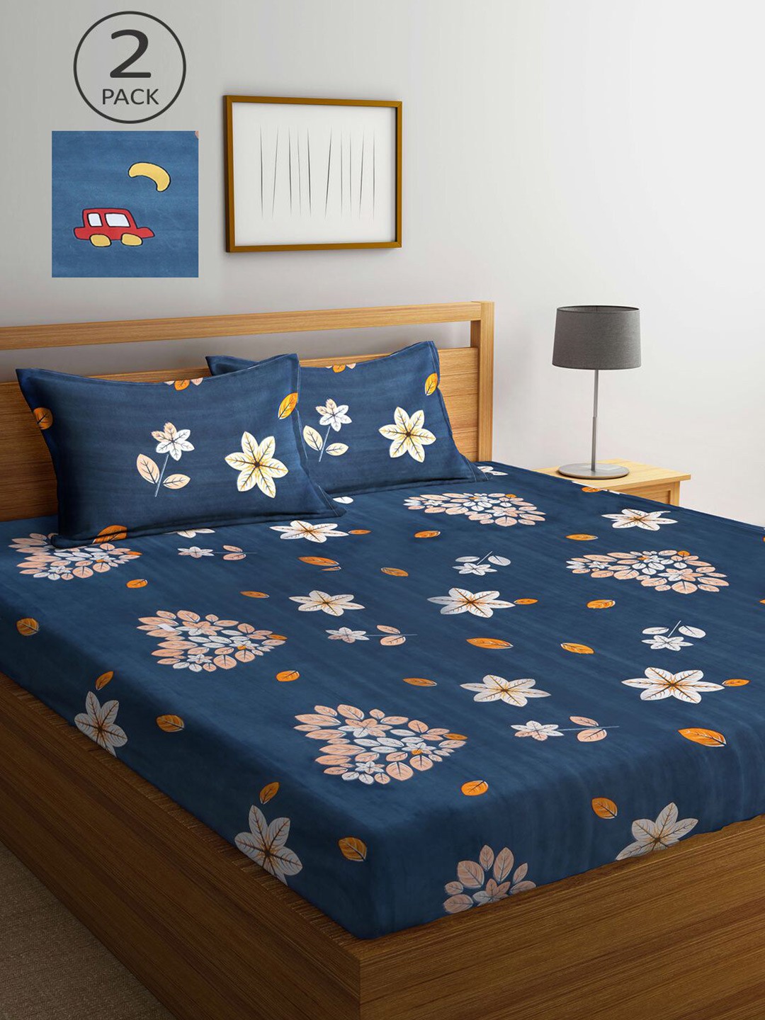 

KLOTTHE Blue & White Floral 210 TC 2 King Bedsheet with 4 Pillow Covers
