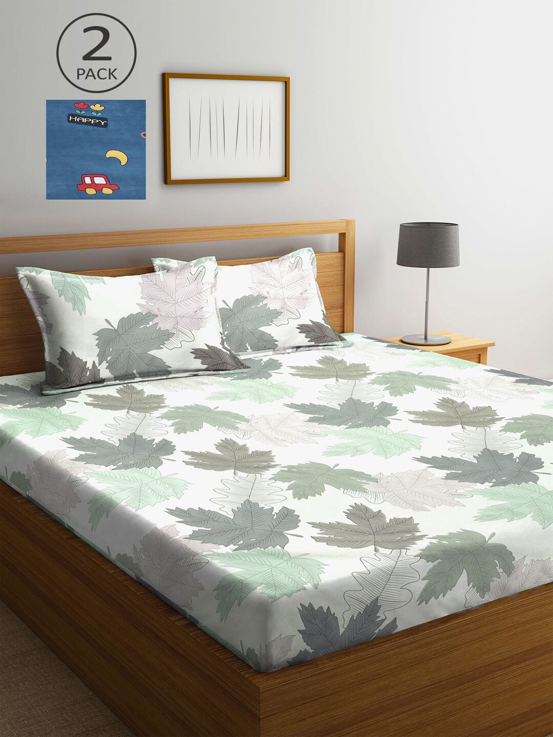 

KLOTTHE Blue & Grey Floral 210 TC Set Of 2 King Bedsheet with 4 Pillow Covers