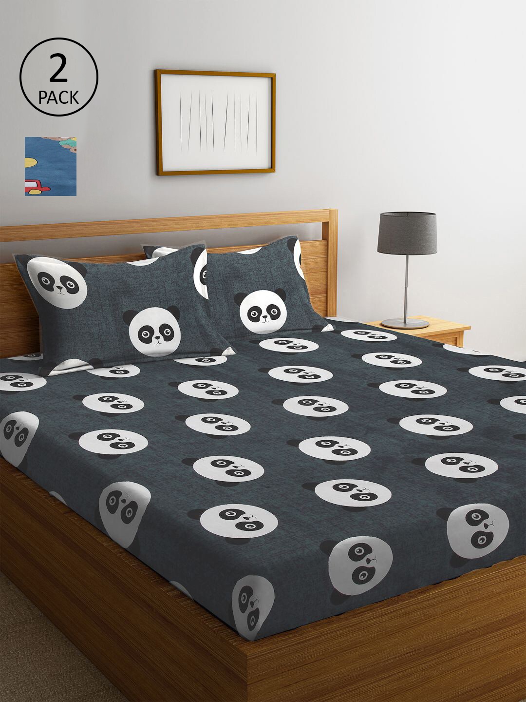 

KLOTTHE Multicoloured Cartoon Characters 210 TC Set Of 2 King Bedsheet with 4 Pillow Covers, Multi