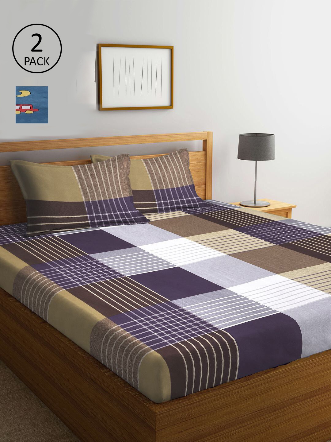 

KLOTTHE Red & Brown Geometric 210 TC Set Of 2 King Bedsheet with 4 Pillow Covers