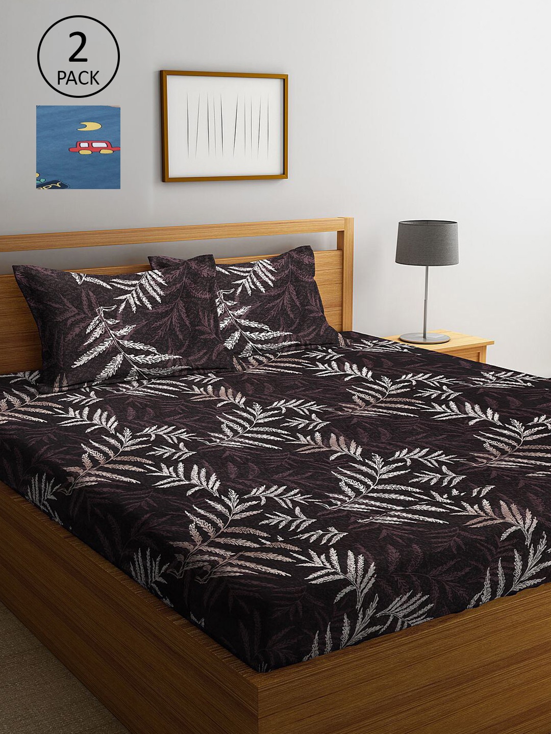 

KLOTTHE Brown & Blue Floral 300 TC 2 King Bedsheet with 4 Pillow Covers