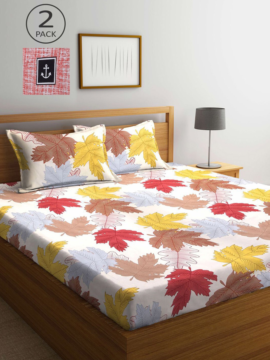 

KLOTTHE White & Red Floral Printed 210 TC 2 King Bedsheets with 4 Pillow Covers