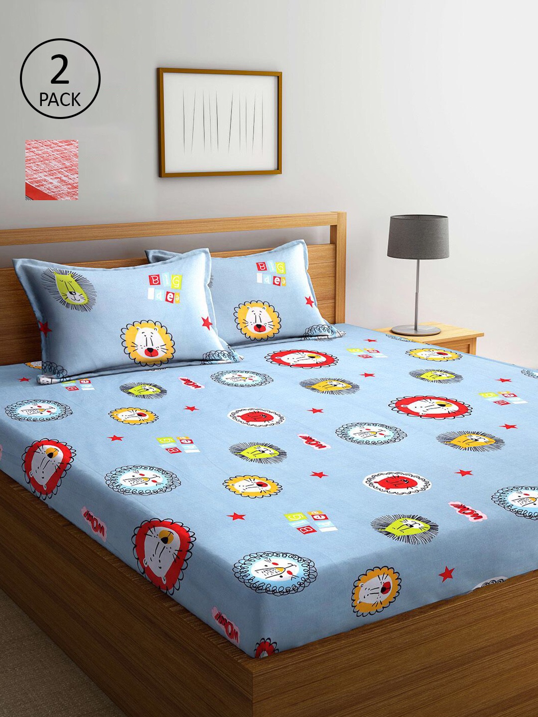 

KLOTTHE Pink & Blue Cartoon Characters 210 TC Set Of 2 King Bedsheet with 4 Pillow Covers