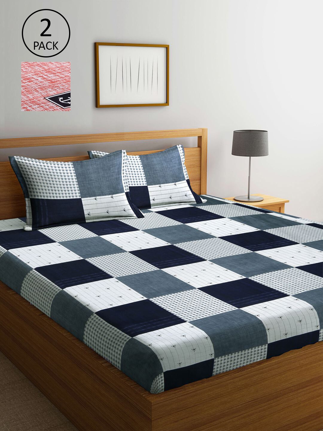 

KLOTTHE Pack Of 2 Geometric 300 TC King Bedsheet with 4 Pillow Covers, Grey