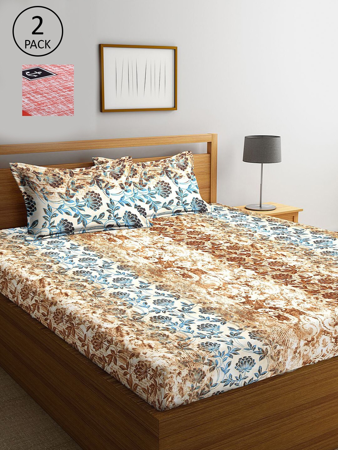 

KLOTTHE Red & White Floral 300 TC 2 King Bedsheet with 4 Pillow Covers
