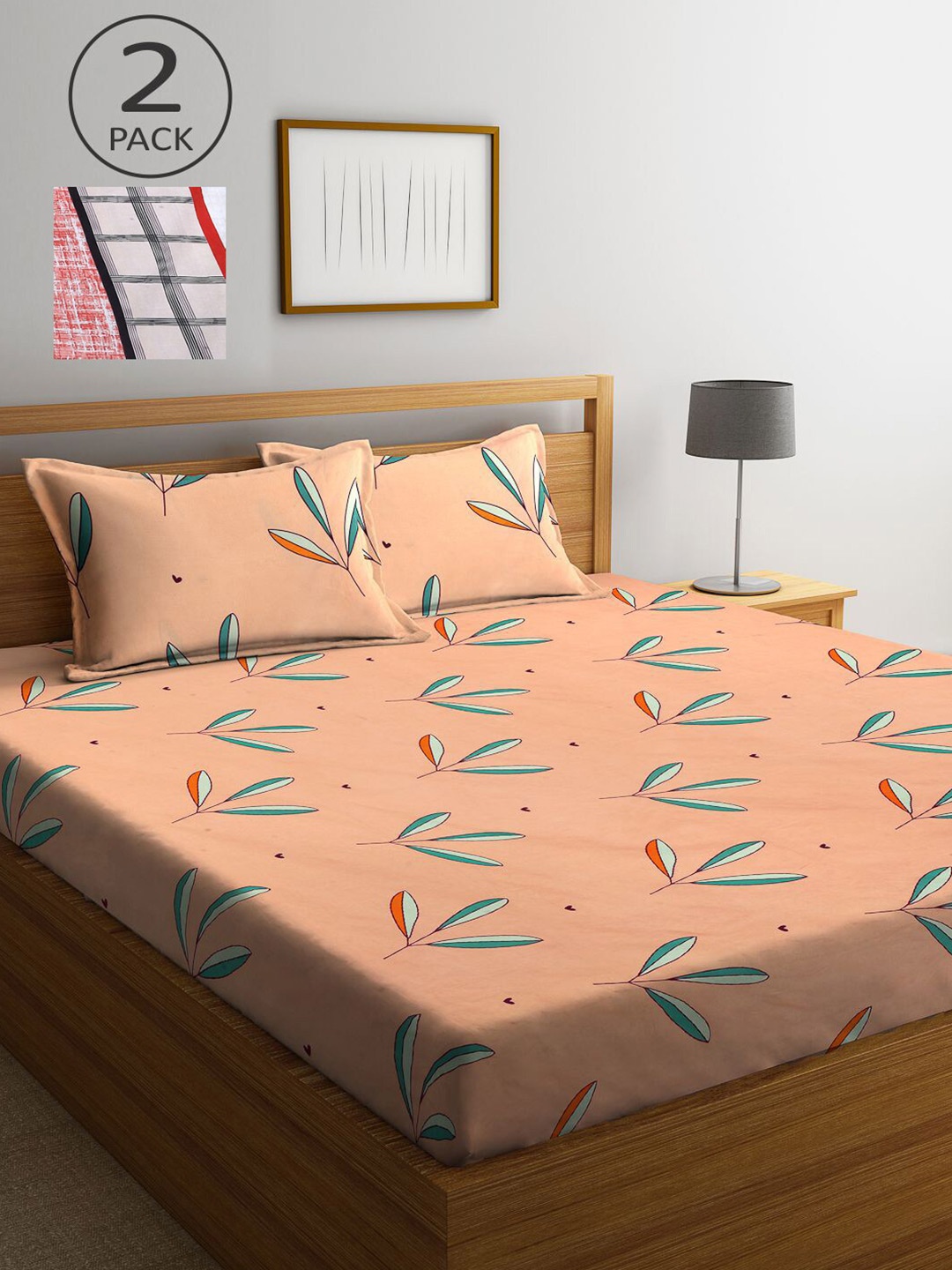 

KLOTTHE Multicoloured Floral 210 TC Set Of 2 King Bedsheet with 4 Pillow Covers, Multi