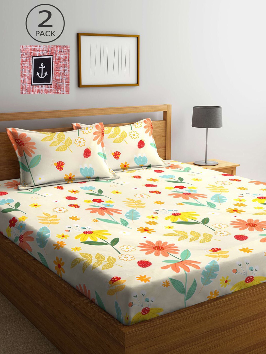 

KLOTTHE Set of 2 300 TC King Bedsheet with 4 Pillow Covers, Yellow