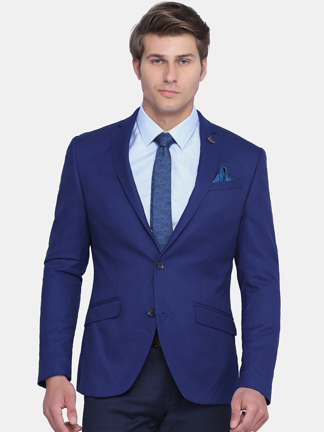 

Blackberrys Men Blue Solid Super Slim-Fit Single-Breasted Formal Blazer