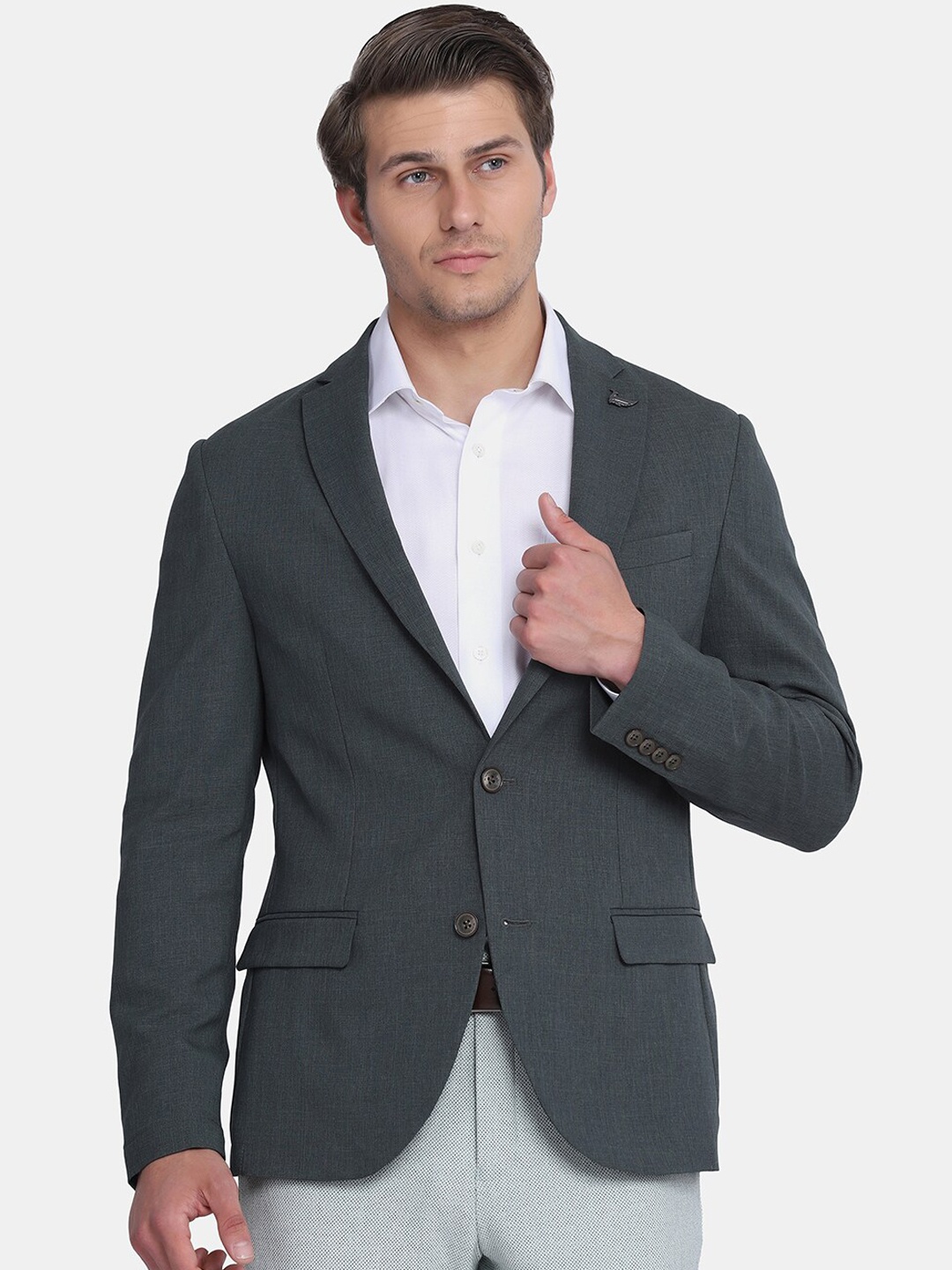 

Blackberrys Men Olive Green Solid Slim-Fit Single Breasted Formal Blazer