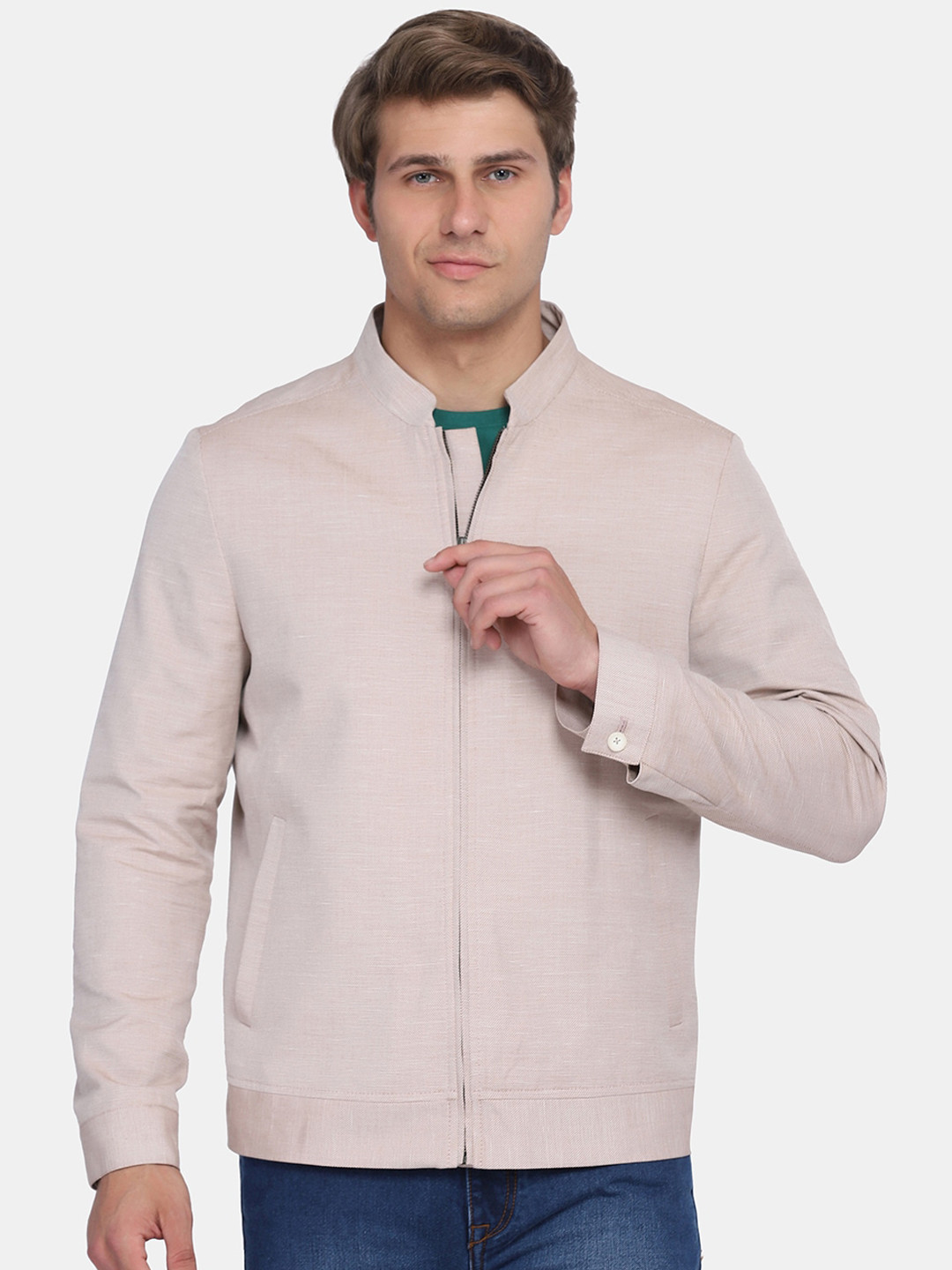 

Blackberrys Men Beige Crop Bomber Jacket