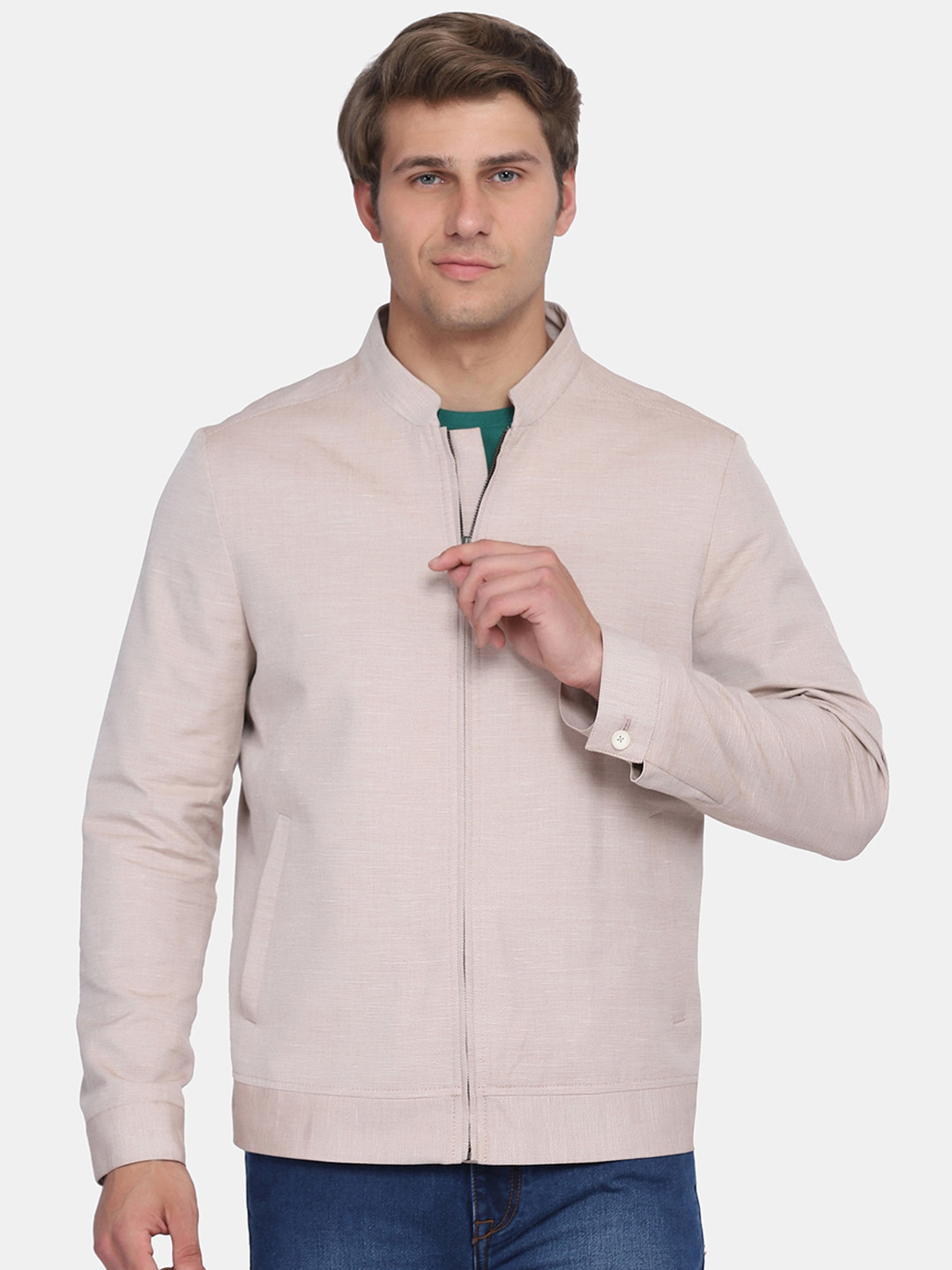 

Blackberrys Men Beige Crop Bomber Jacket