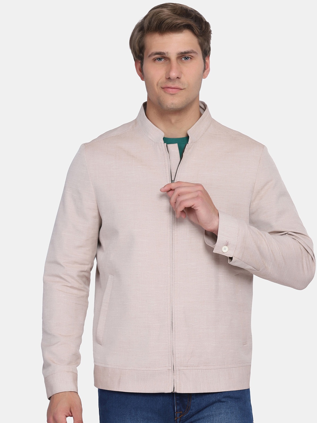 

Blackberrys Men Beige Crop Bomber Jacket