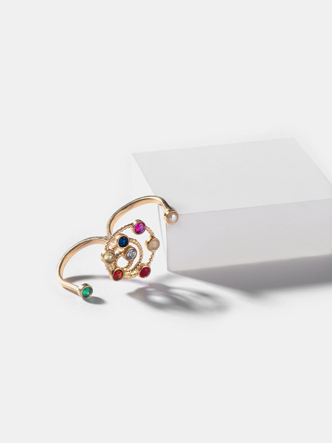 

SHAYA Gold-Plated Red & Blue Stone Studded Adjustable Finger Ring