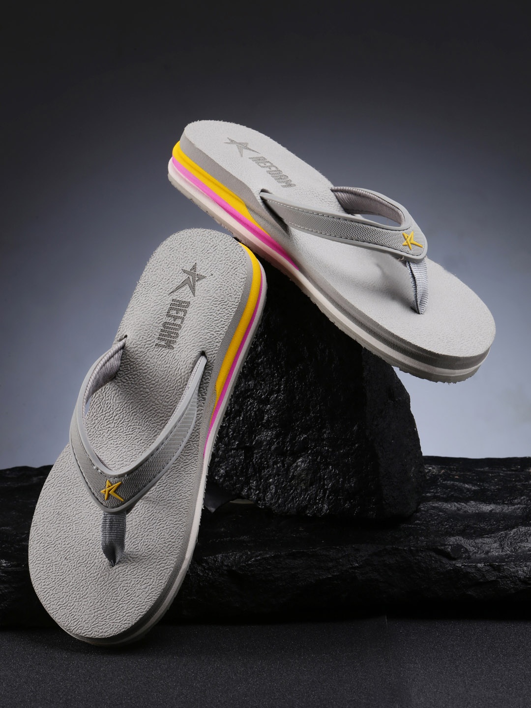 

REFOAM Women Grey & Yellow Thong Flip-Flops