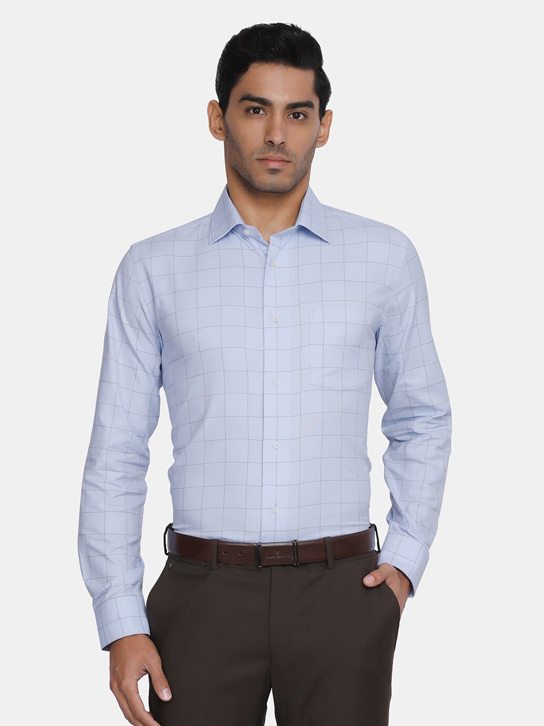 

Blackberrys Men Blue India Slim Fit Windowpane Checked Formal Shirt