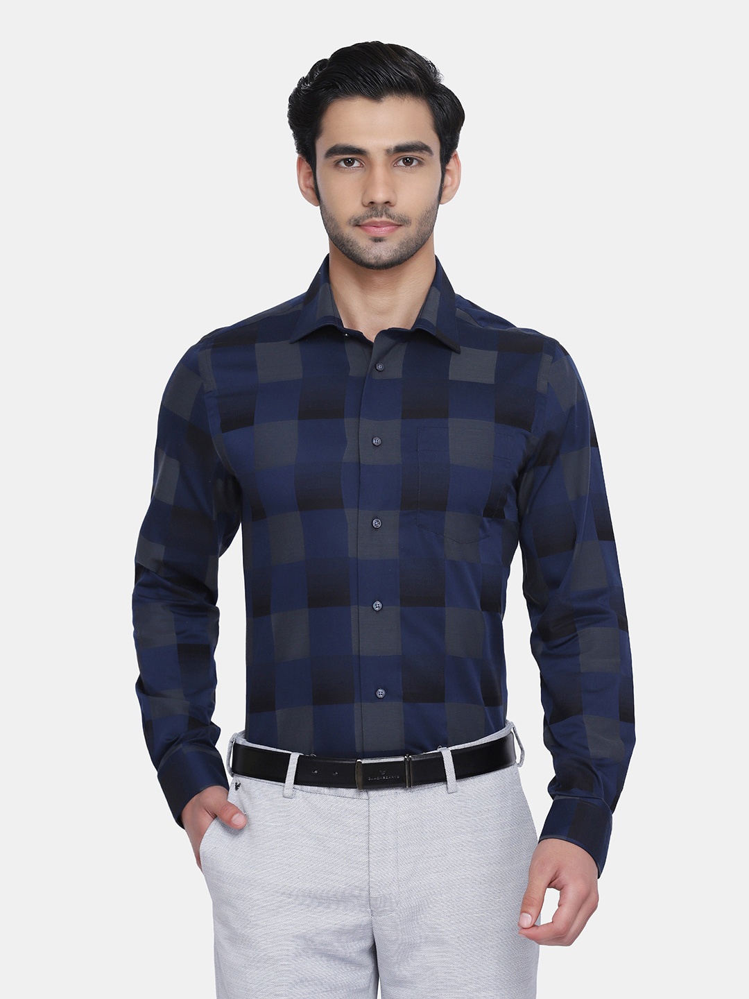 

Blackberrys Men Navy Blue Slim Fit Buffalo Checked Formal Shirt