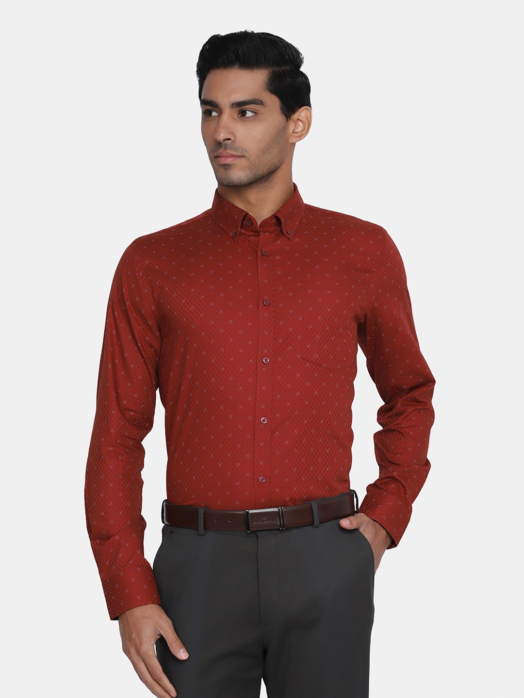 

Blackberrys Men Brown Slim Fit Printed Formal Shirt