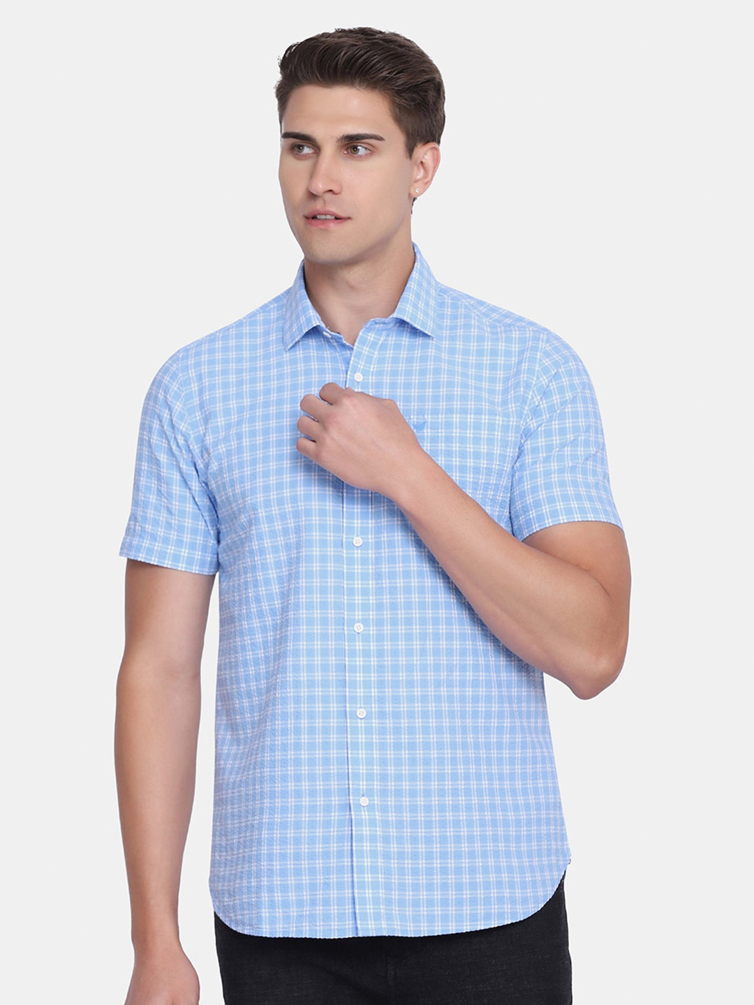 

Blackberrys Men Blue Slim Fit Grid Tattersall Checked Casual Shirt