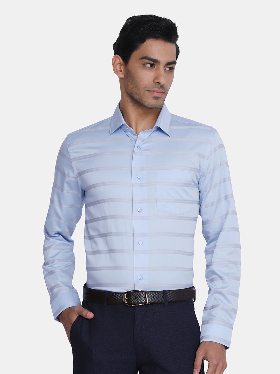 

Blackberrys Men Blue India Slim Fit Horizontal Stripes Formal Shirt