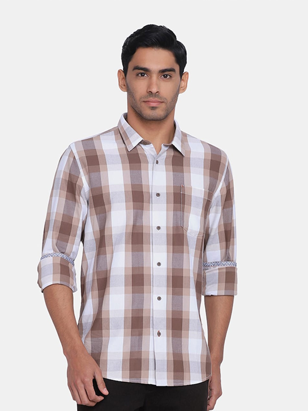 

Blackberrys Men Brown India Slim Fit Checked Casual Shirt