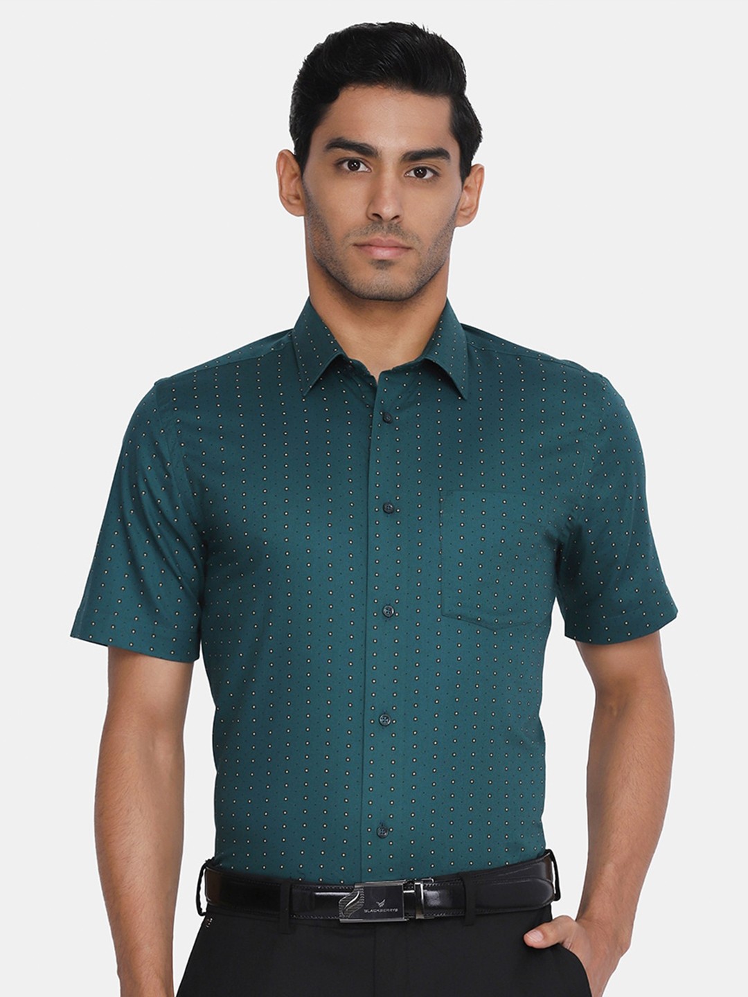 

Blackberrys Men Green India Slim Fit Printed Formal Shirt
