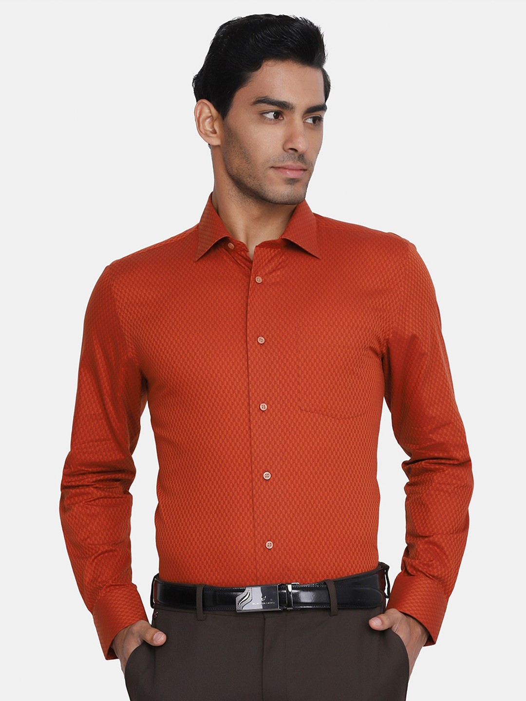 

Blackberrys Men Orange India Slim Fit Printed Formal Shirt