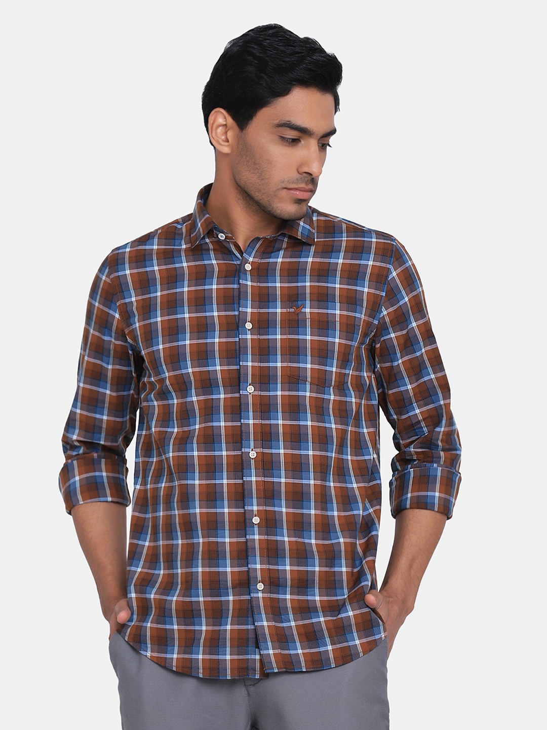 

Blackberrys Men Brown India Slim Fit Tartan Checks Checked Casual Shirt