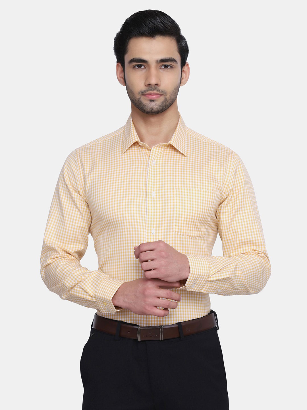 

Blackberrys Men Yellow India Slim Fit Micro Checks Checked Formal Shirt