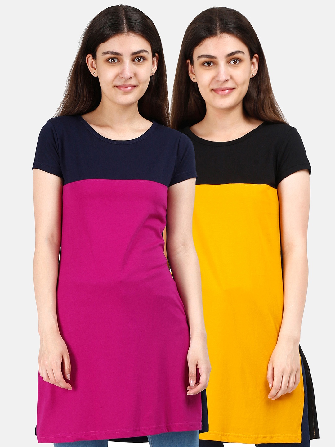 

Fleximaa Black & Magenta Set Of 2 Pure Cotton Top