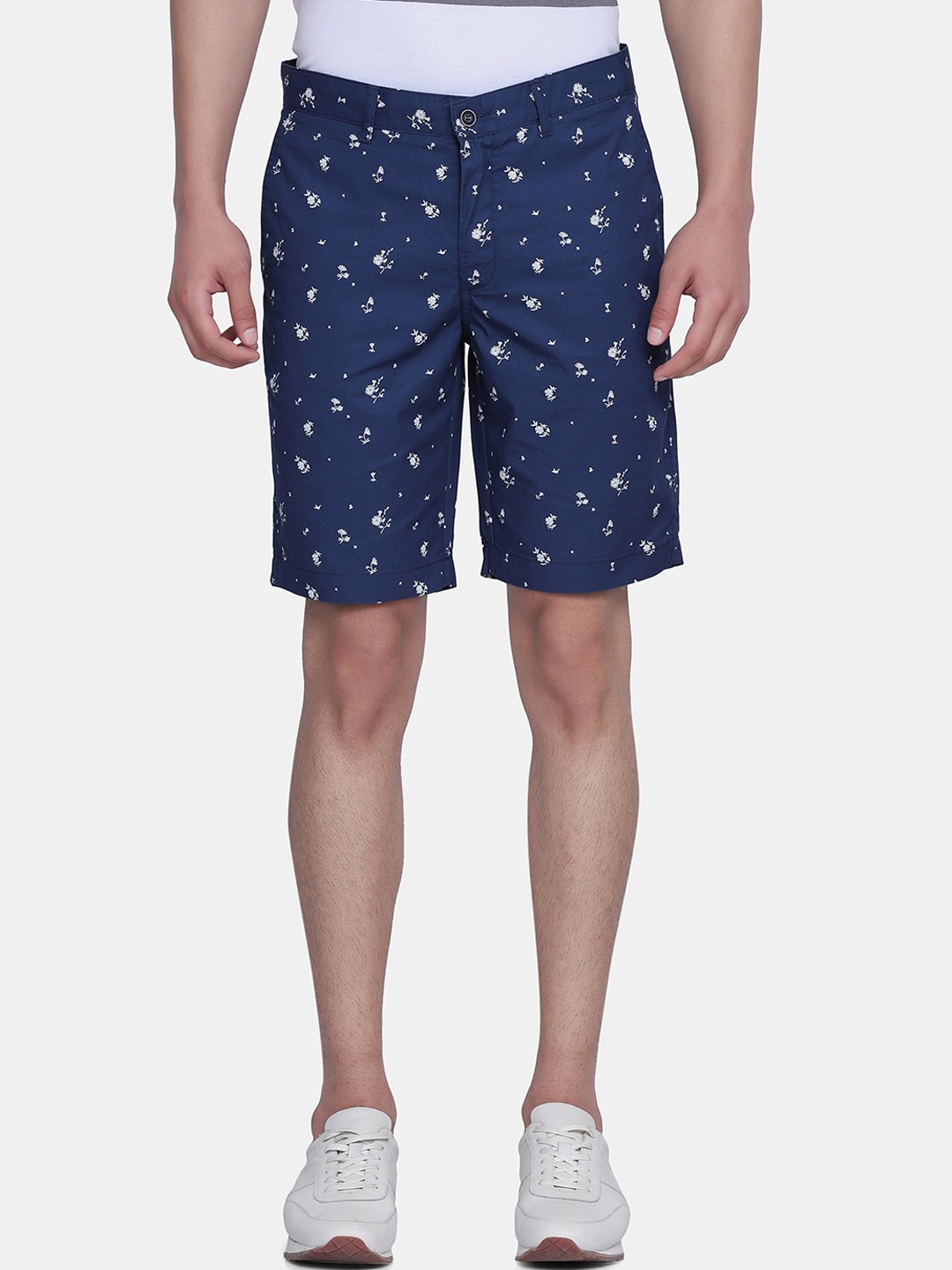 

Blackberrys Men Navy Blue Printed Bs-10 Slim Fit Low-Rise Shorts