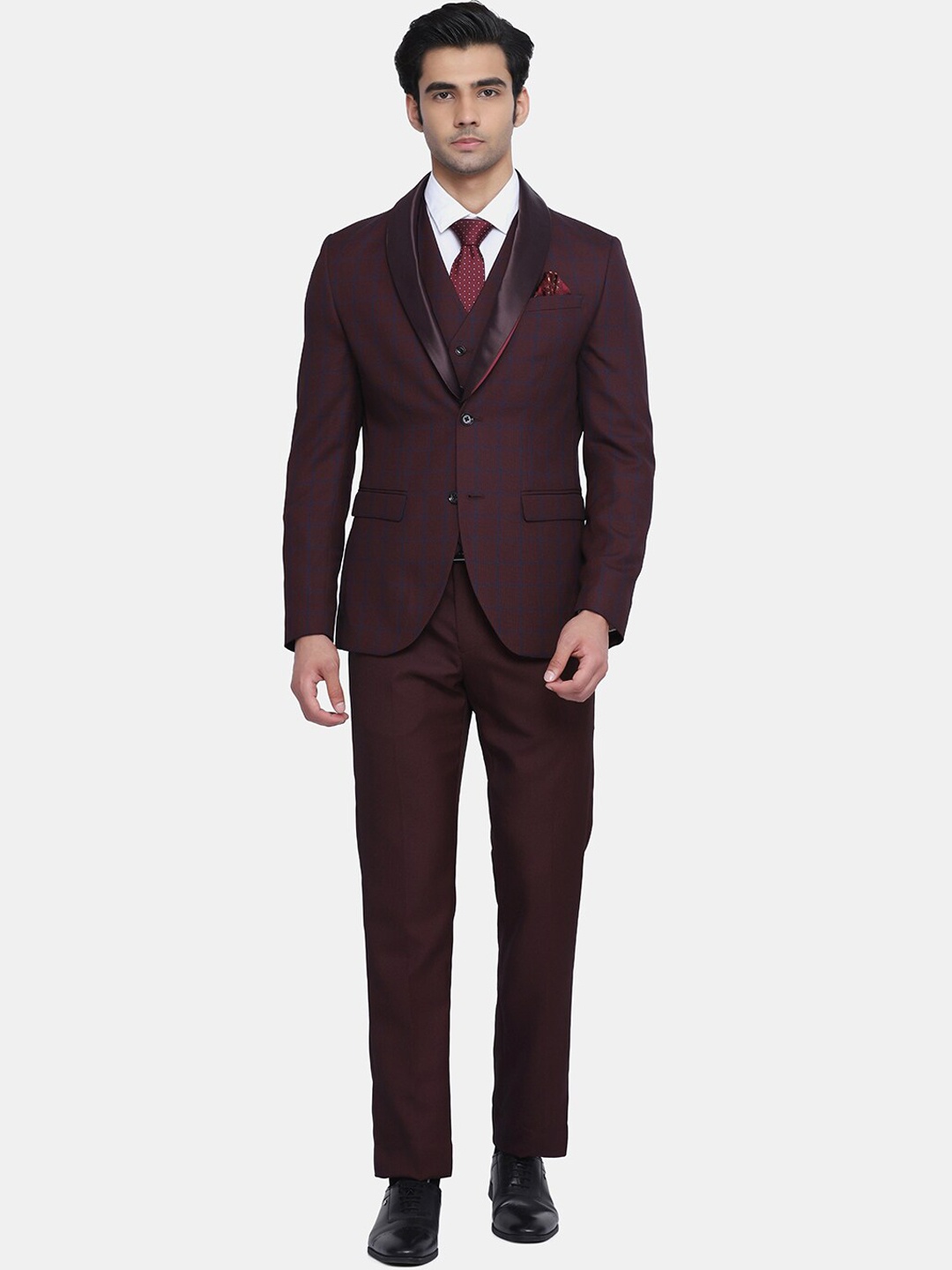 

Blackberrys Hildo 4 Pcs Multitude 6X Checked Formal Suit, Burgundy