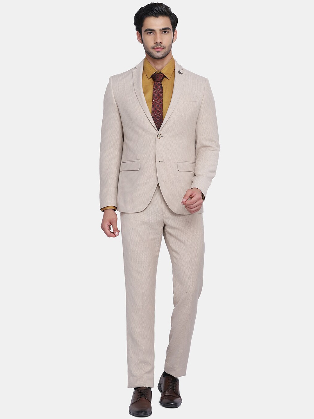 

Blackberrys Men Beige Solid Single-Breasted Slim-Fit Two-Piece Formal Suit