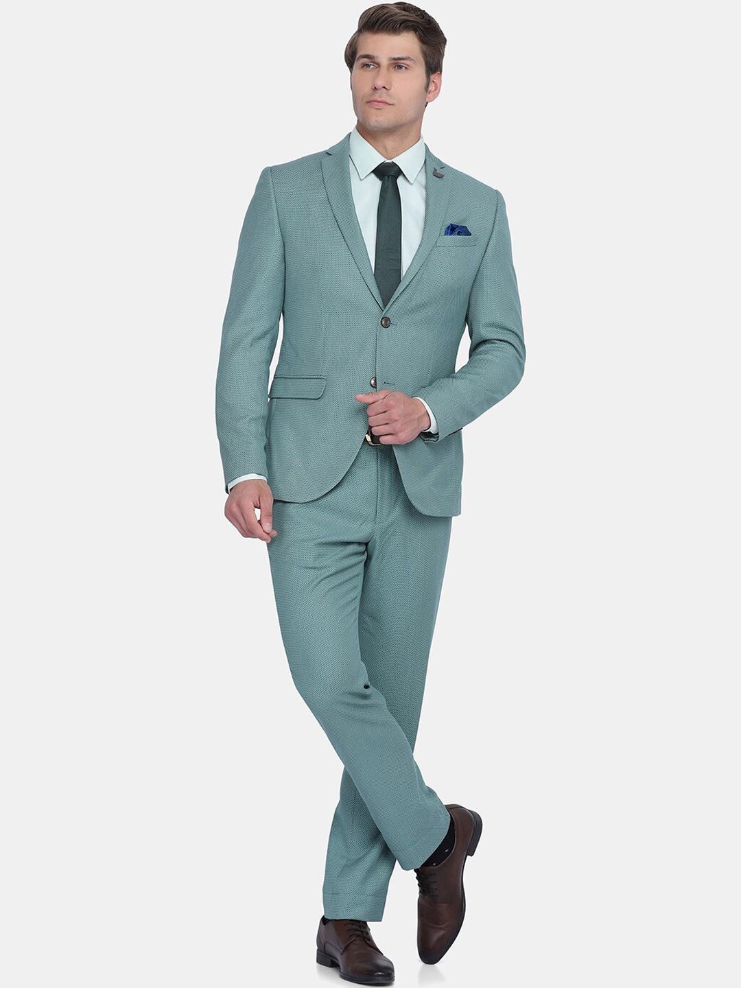 

Blackberrys Men Blue Self-Design Single-Breasted Slim-Fit Two-Piece Suit