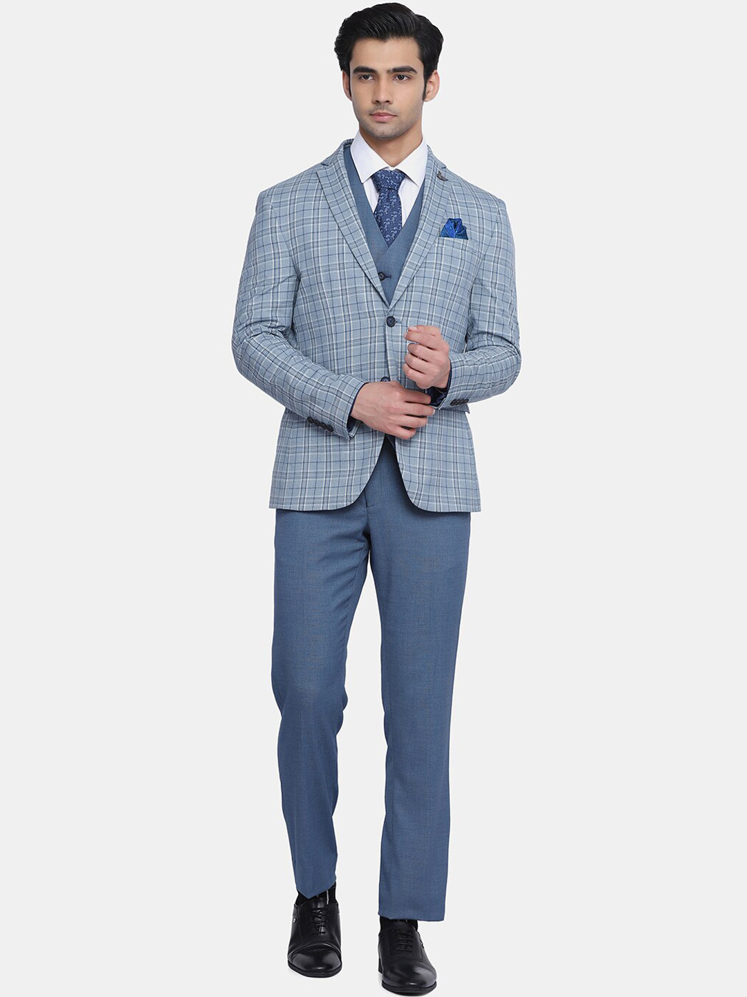 

Blackberrys Grace 4 Pcs Multitude 6X Checked Formal Suit, Blue