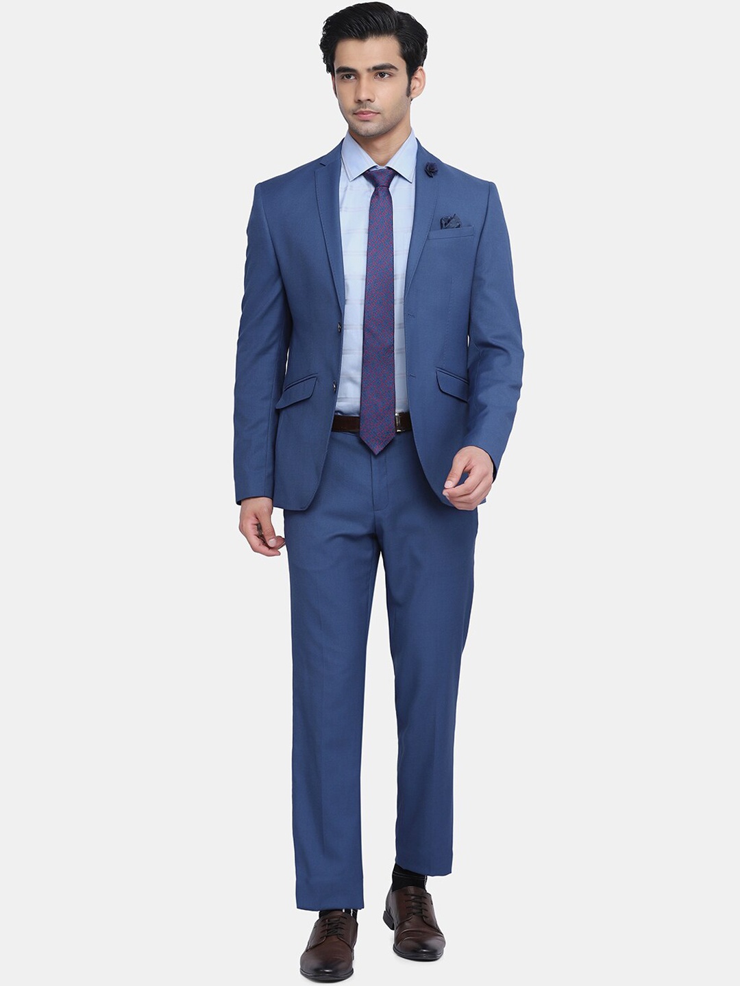 

Blackberrys Men Blue Solid Single-Breasted Slim-Fit Two-Piece Formal Suit