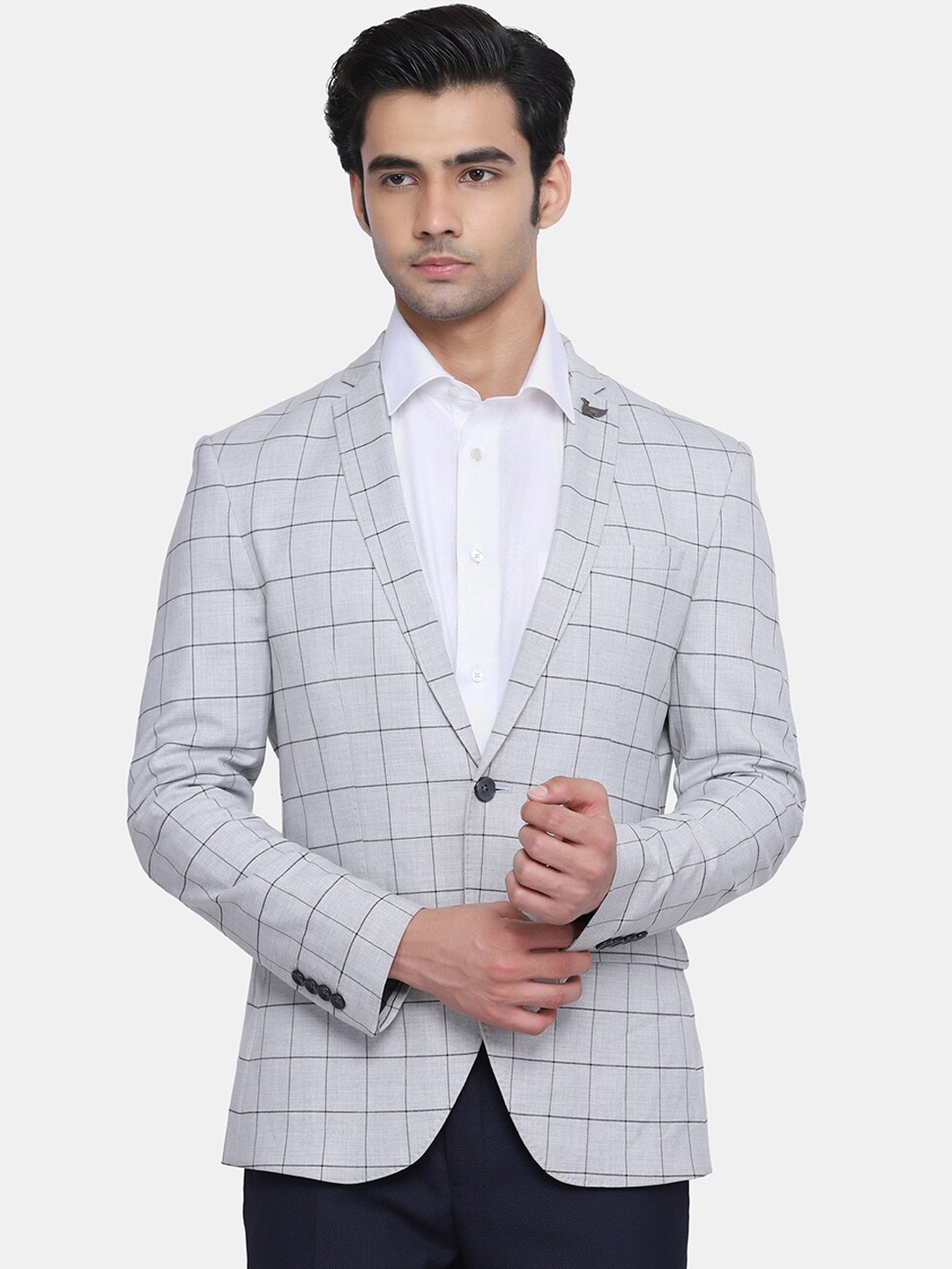 

Blackberrys Men Grey Checked Single-Breasted Phoenix Skinny Fit 2-Piece Formal Suit