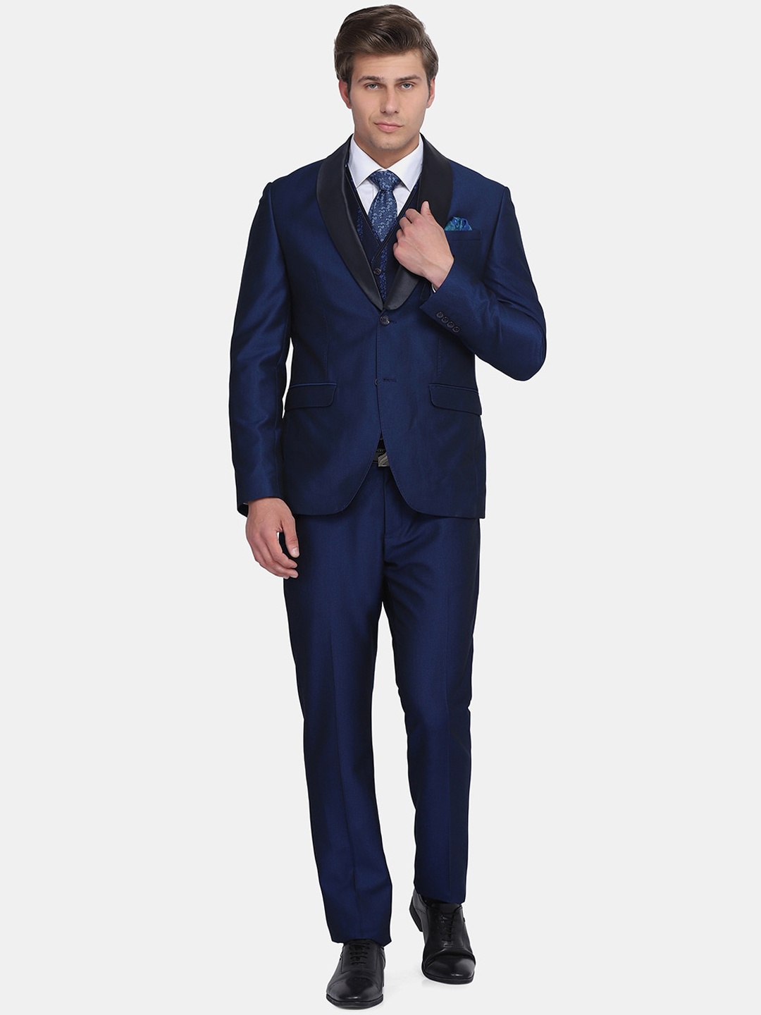 

Blackberrys Men Navy Blue Self-Design Single-Breasted Slim-Fit Three-Piece Suit