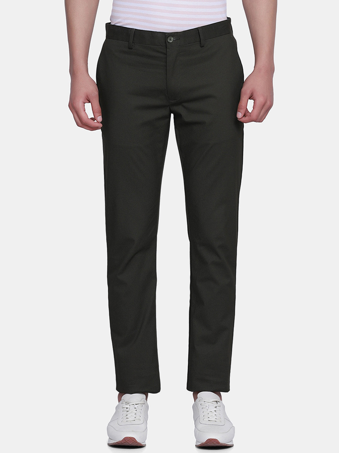 

Blackberrys Men Olive Green B-95 Slim Fit Trousers