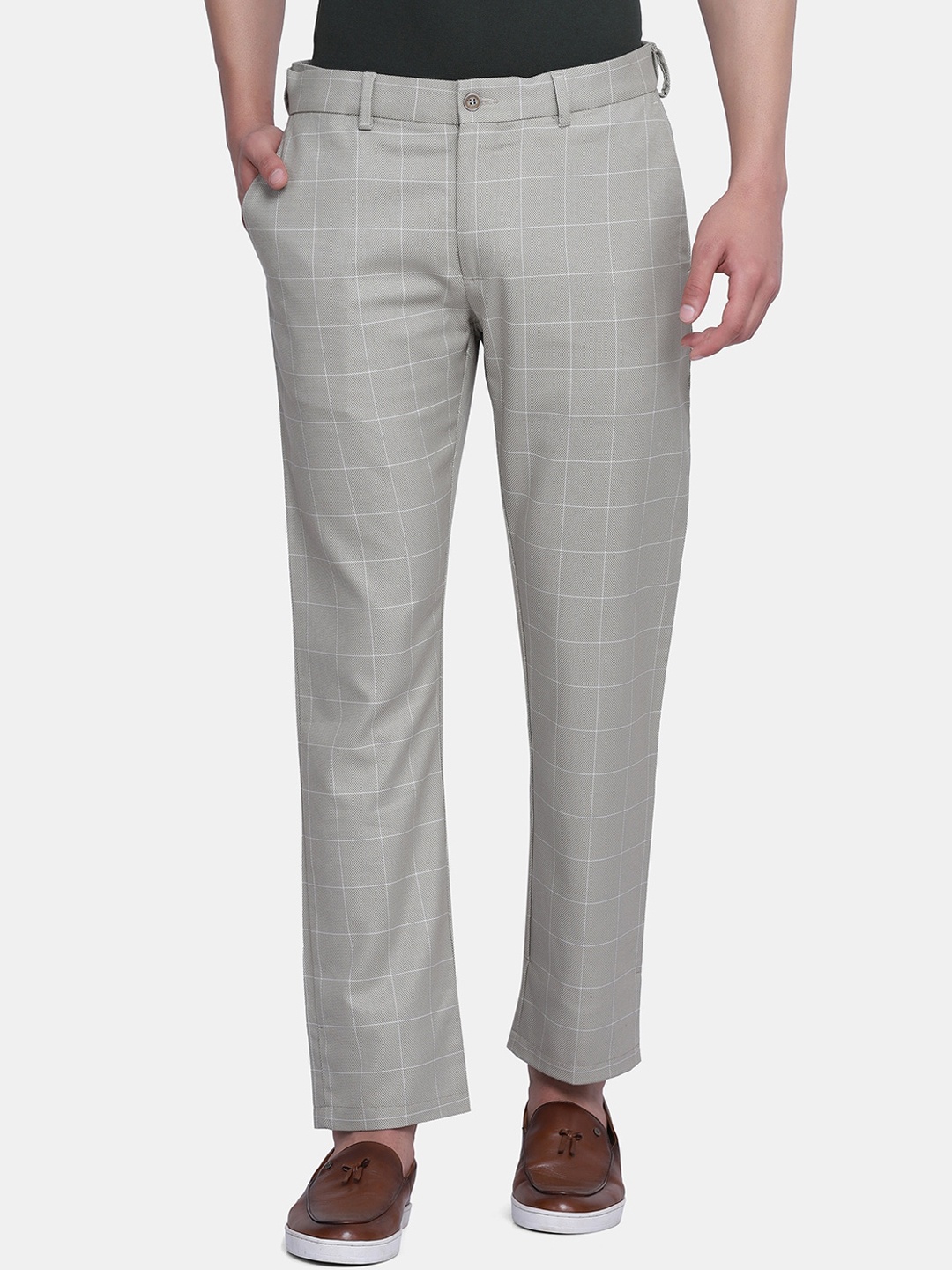

Blackberrys Men Beige Checked B-95 Slim Fit Trousers