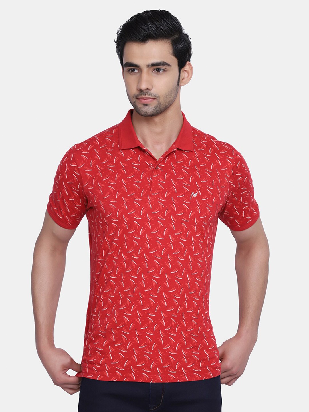 

Blackberrys Men Red Printed Polo Collar Slim Fit T-shirt