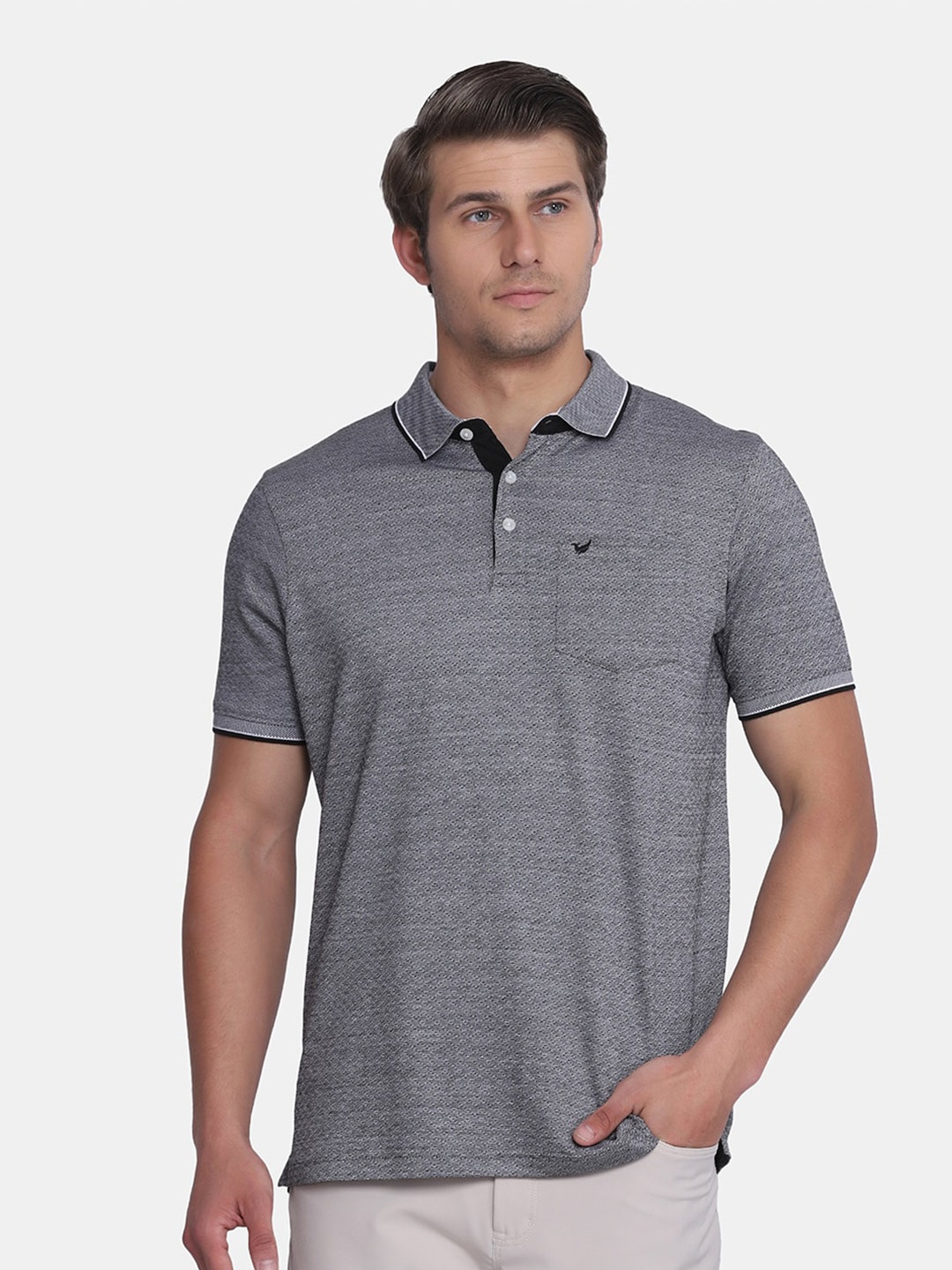 

Blackberrys Men Black & White Polo Collar Slim Fit T-shirt