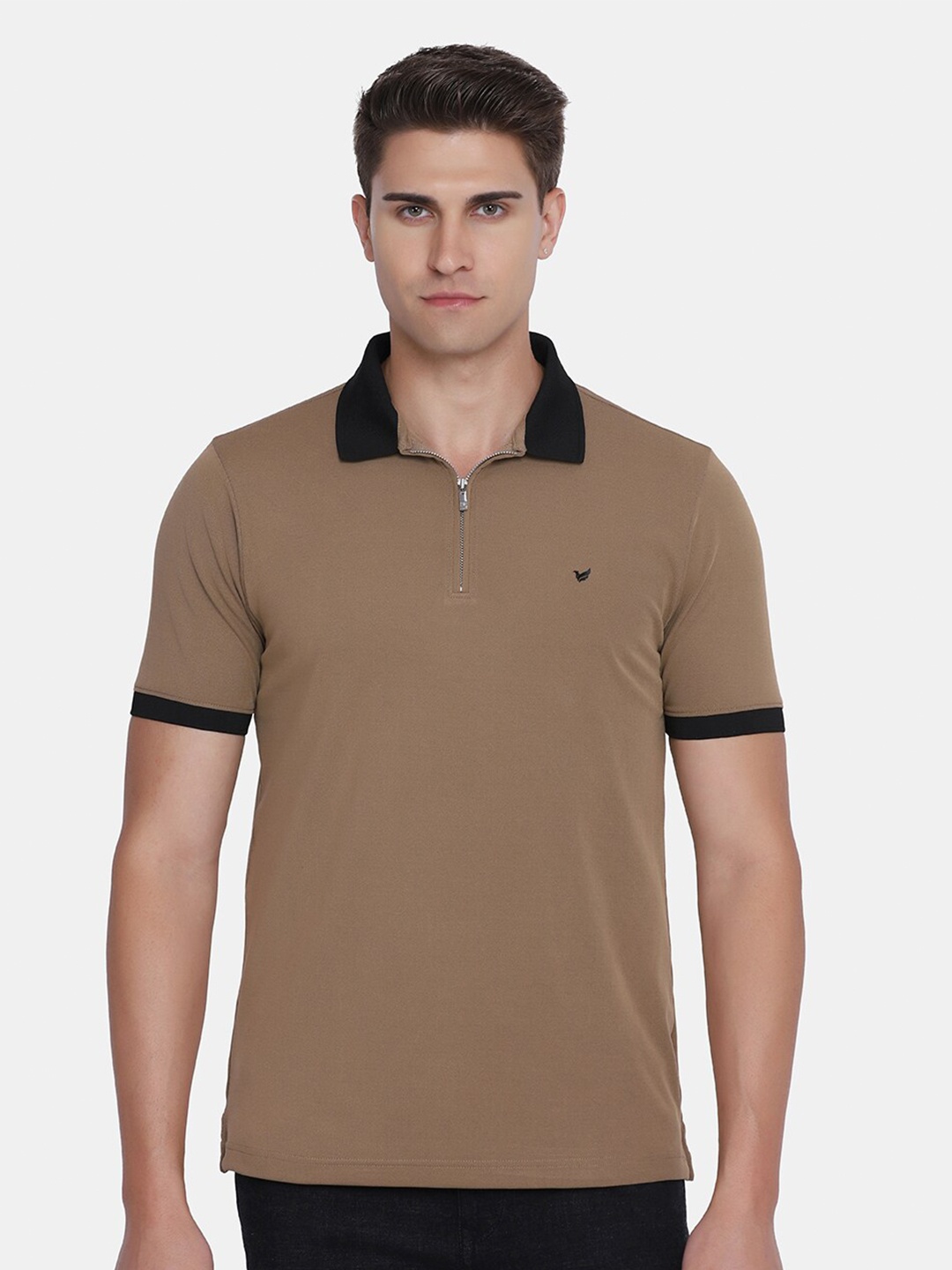 

Blackberrys Men Khaki Polo Collar Slim Fit T-shirt
